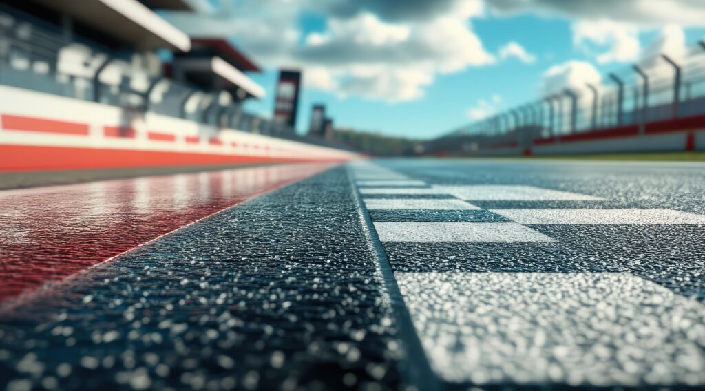 Close up of wet racetrack
